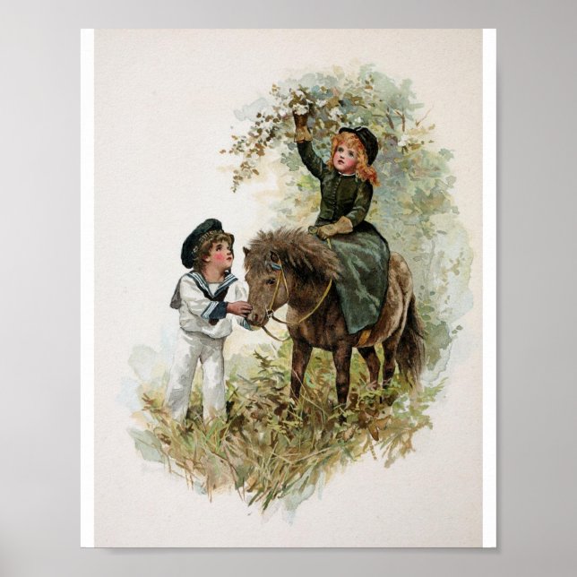 Girl Rides Shetland Pony Vintage Poster (Front)