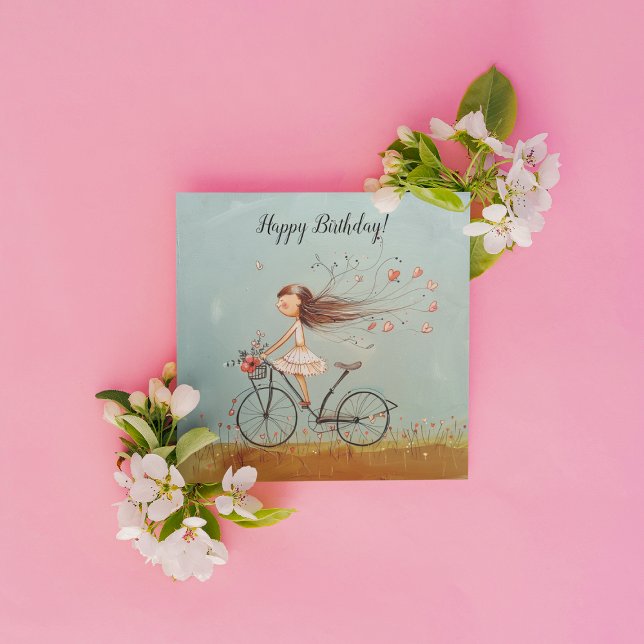 Girl riding a bicycle, customizable holiday card (Creator Uploaded)