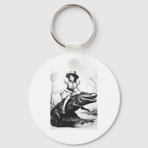 Girl Riding Alligator _ Weird Funny Florida Crocod Keychain