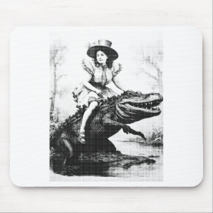 Girl Riding Alligator _ Weird Funny Florida Crocod Mouse Pad