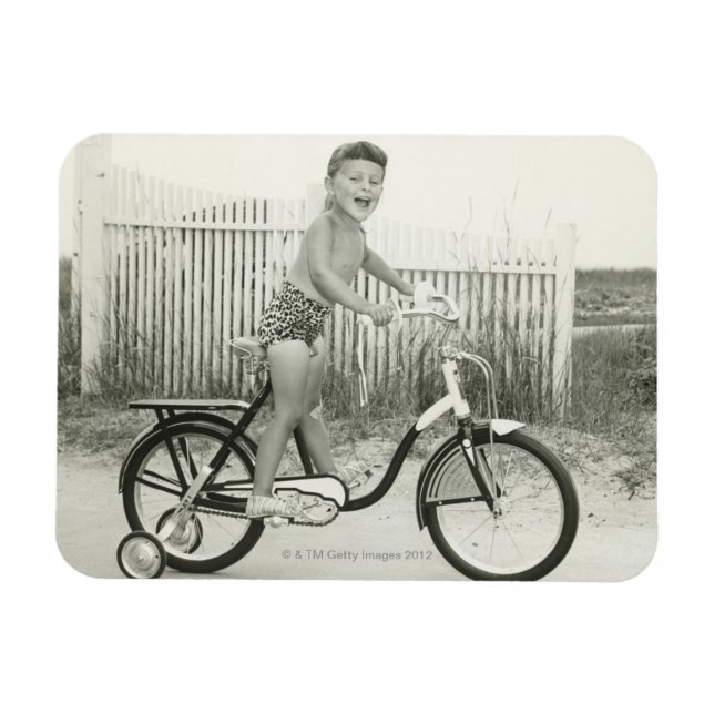 Girl Riding Bicycle Magnet (Horizontal)
