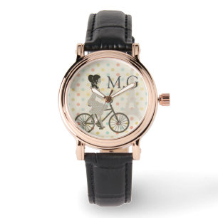 Girl Riding Bike in Paris Polka Dot Monogram Watch