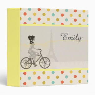 Girl Riding Bike in Paris Polka Dot Personalised Binder