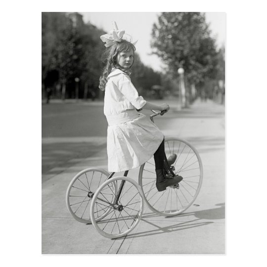 Girl Riding Tricycle, 1917 Postcard