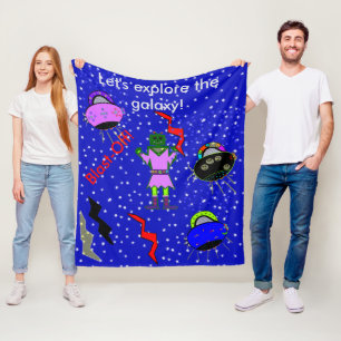 Girl Robot Alien Spaceships Kids Medium Blanket