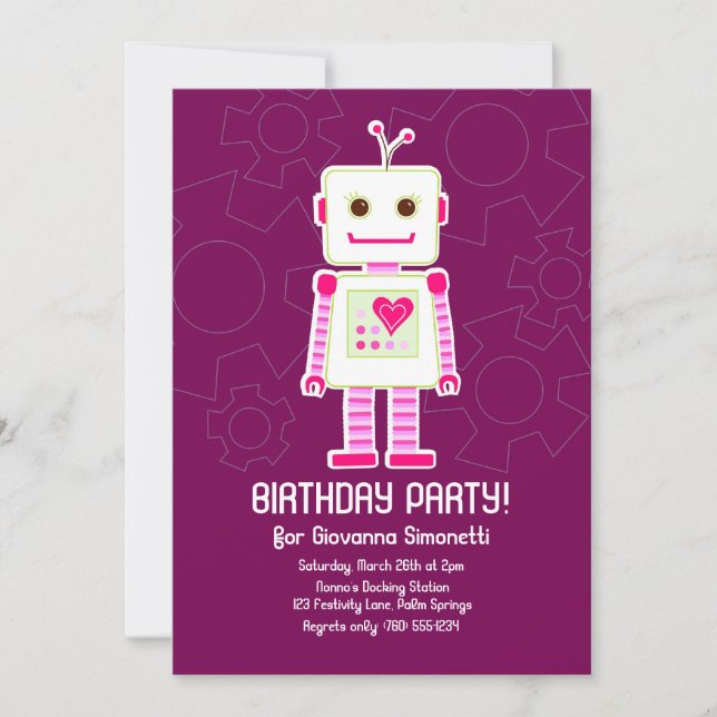 Girl Robot Birthday Invitations (Front)