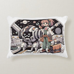 Girl robot mechanic tools repair accent pillow