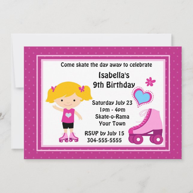 Girl Roller Skating Birthday Party Invitation (Front)