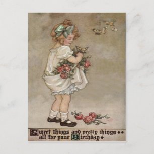 Girl Rose Butterfly Birthday Postcard