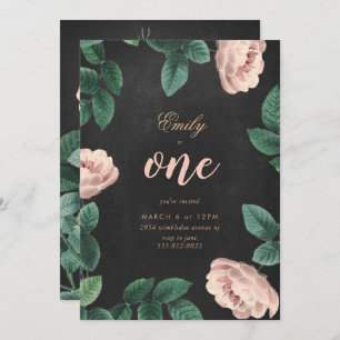 Girl Rose First Birthday Invitation Chalkboard