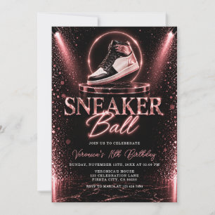 Girl Rose gold glamour 16th birthday sneaker ball Invitation
