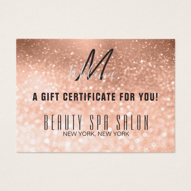 Girl Rose Gold Glittery Monogramme Certificat cade (Devant)