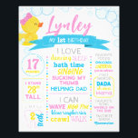 Girl Rubber Duck 1st Birthday Milestone Poster<br><div class="desc">Girl Rubber Duck Birthday Milestone Poster
Perfect for your little one's birthday party or as a photoshoot prop! First Birthday Stats or Memory Board</div>