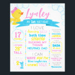 Girl Rubber Duck 1st Birthday Milestone Poster<br><div class="desc">Girl Rubber Duck Birthday Milestone Poster
Perfect for your little one's birthday party or as a photoshoot prop! First Birthday Stats or Memory Board</div>