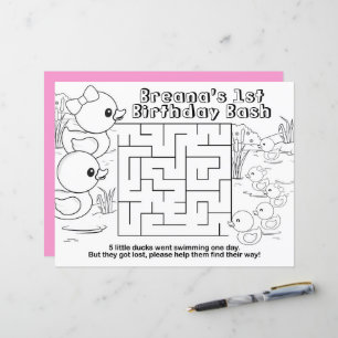 Girl Rubber Duck Birthday Maze Activity Placemats