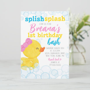 Girl Rubber Duck Splish Splash Birthday Invitation