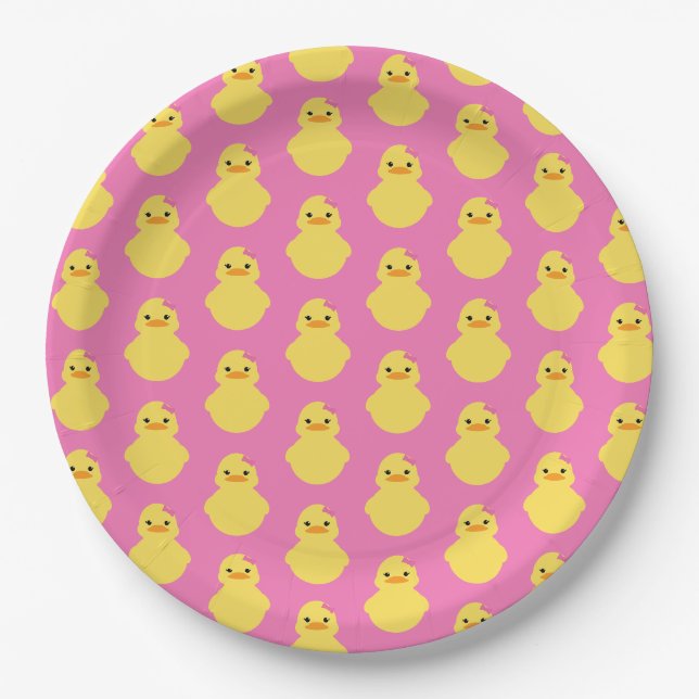 girl rubber ducky BABY SHOWER pink party Paper Plate (Front)