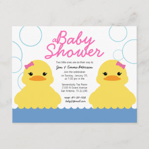 girl rubber ducky TWIN BABY SHOWER invitation