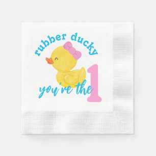 Girl Rubber Ducky You're the One First Birthday Napkin