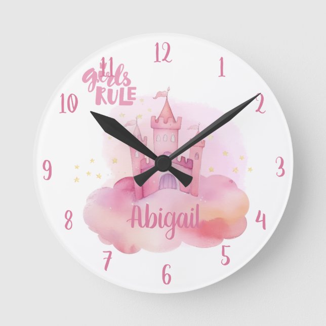 Girl Rule Palace on the Pink Cloud customizable Round Clock (Front)