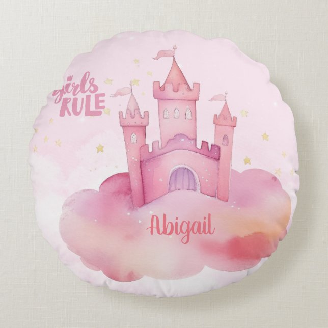 Girl Rule Palace on the Pink Cloud  Round Pillow (Front)