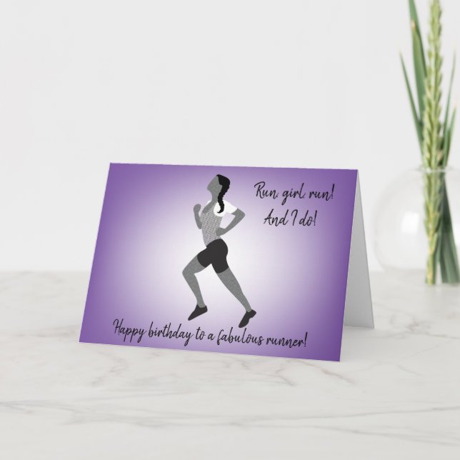 Girl Runner with Plait Birthday Card (Front)