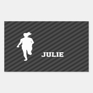 Girl Running; Black & Dark Grey Stripes Sticker