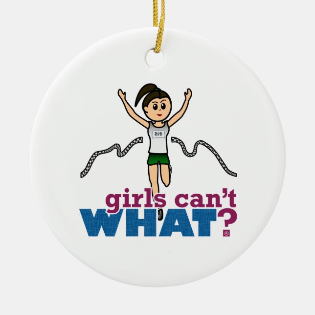 Girl Running in Green Ceramic Ornament (Front)