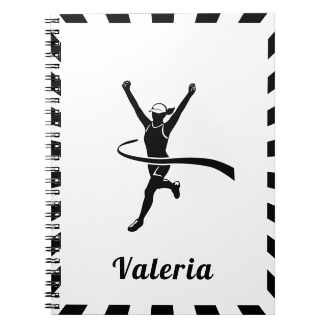 Girl Running Marathon Track Cross Country Kid Name Notebook (Front)