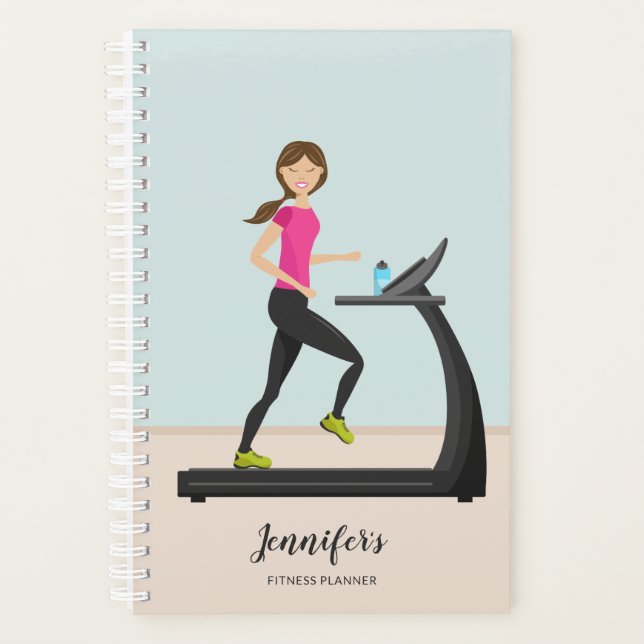 Girl Running On A Treadmill Illustration Fitness Planner (Front)