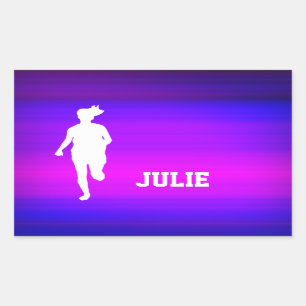 Girl Running; Vibrant Violet Blue and Magenta Sticker