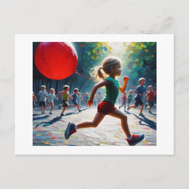 Girl Running With Balloon,  Postcard (Front)