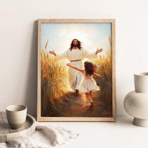 Girl Runs To Jesus, A Leap of Faith, Christian Art Poster