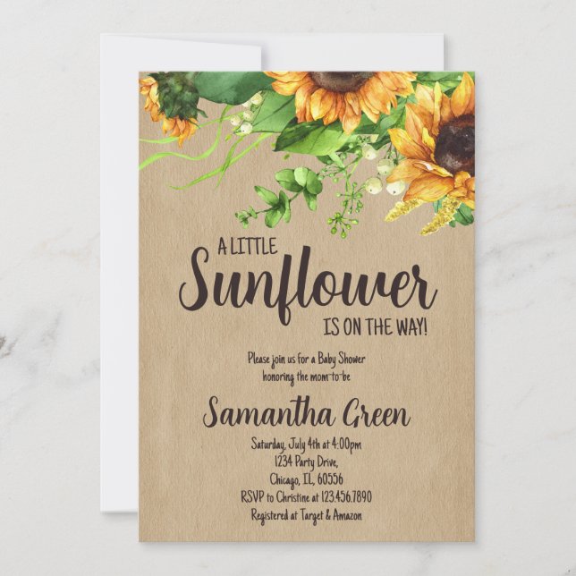 Girl Rustic Sunflower Baby Shower Invitation (Front)