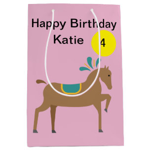 Girl’s editable cute cartoon horse age  medium gift bag