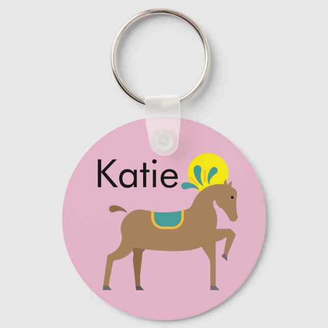 Girl’s editable cute cartoon horse  keychain (Front)