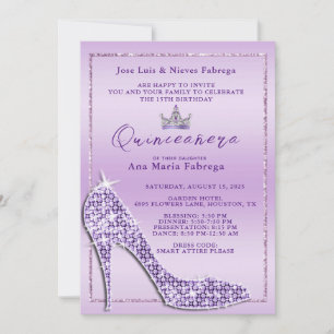 Girl´s Lilac Stiletto Quinceañera Birthday Party Invitation