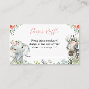 Girl Safari Animal Baby Shower Diaper Raffle Enclosure Card
