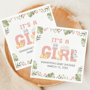Girl Safari Animal Baby Shower  Napkin