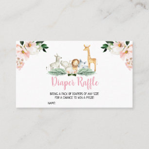 Girl Safari Animals Baby Shower Diaper Raffle Business Card
