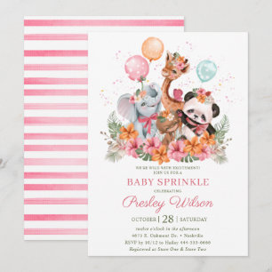 Girl Safari Animals Baby Sprinkle Invitation