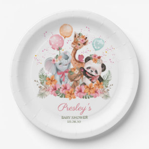 Girl Safari Animals Paper Plate