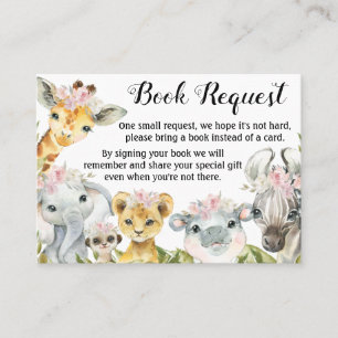 Girl Safari Baby Shower Book Request Cards