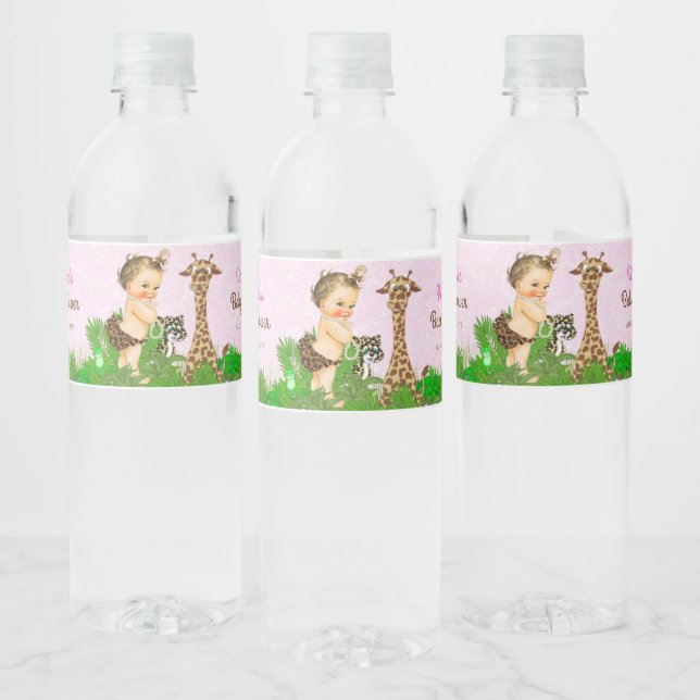 Girl Safari Baby Shower Water Bottle Labels 2 (Bottles)