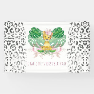 Girl Safari Birthday Lion Illustration Banner