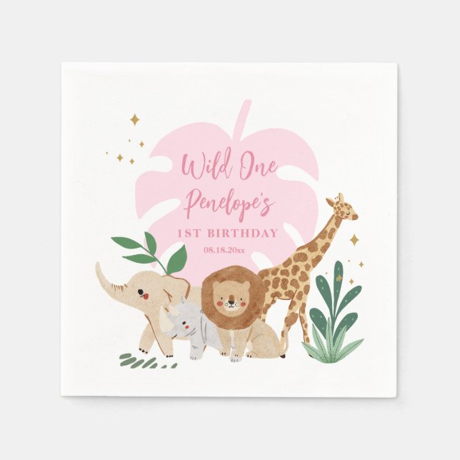 Girl Safari Birthday Party Napkins (Front)