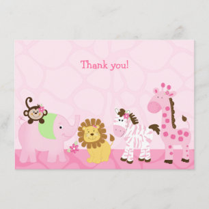 Girl Safari Customized Flat Thank you note Card