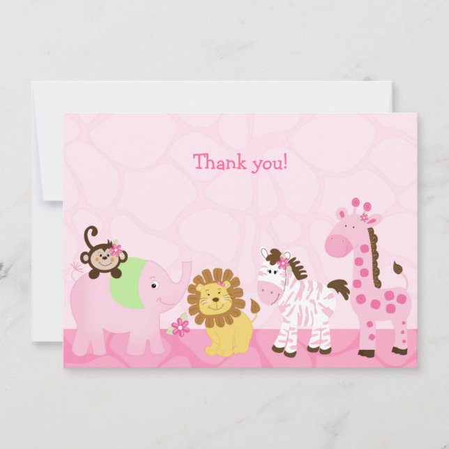 Girl Safari Customized Flat Thank you note Card (Front)