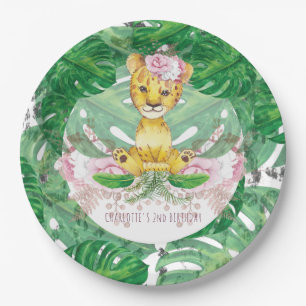 Girl Safari Lion Illustration Personalized Paper Plate