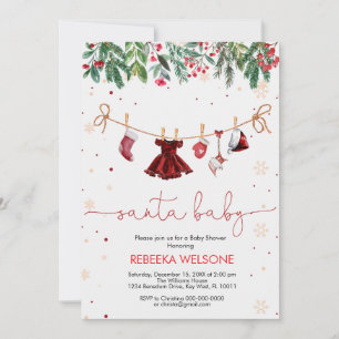 Girl santa baby christmas baby shower invitation